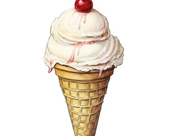 12 Ice Cream Cone PNG Clip Art, Watercolor Waffle Cone Ice Cream Clip Art, Digital Download, Paper Crafts, Scrapbooking, Junk Journal