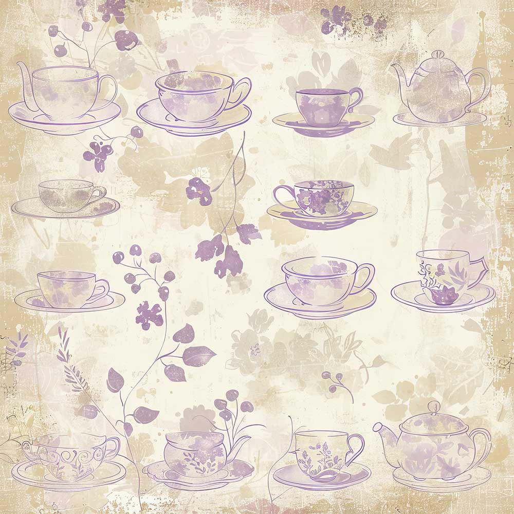 12x Vintage Tea Set Junk Journal Paper, Floral Digital Paper Pack ...