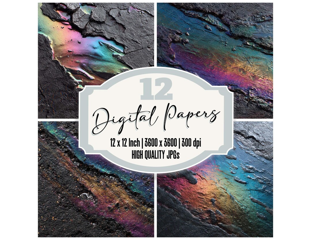 Slick Paper 12x Oil Slick Asphalt Junk Journal Paper Iridescent Oil Spill Texture ...