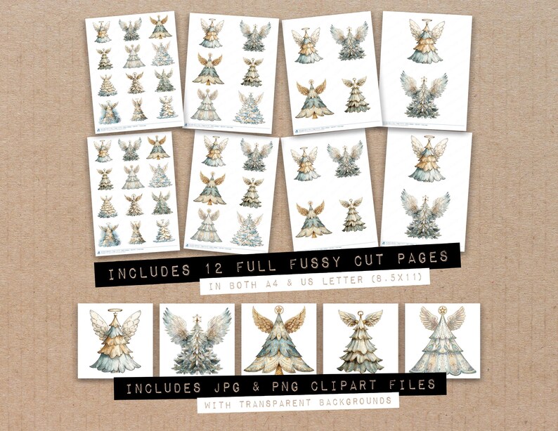 Angel Collection Sheets Angel Christmas Tree Fussy Cut Sheets, 12x Printable Pages, Holiday ...