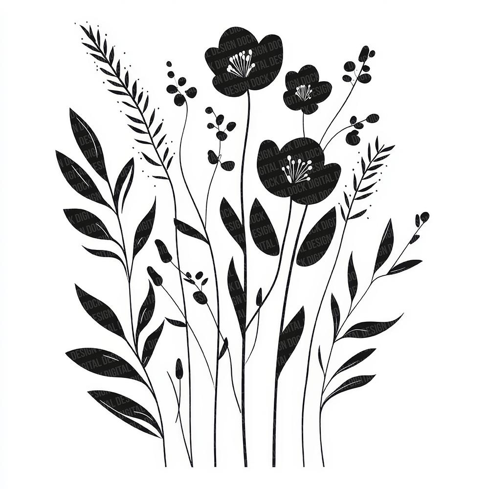 Black \u0026 White Floral PNG Clip Art, 12x Monochrome PNG Flower Clipart Set,  Line Art Flowers for Crafts, Digital Download, Minimalist Design - Etsy, image size:1000x1000