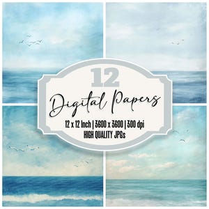 12x Ocean Horizon Junk Journal Paper Cloudy Sky Digital Paper Pack Water Achtergronden Hoge kwaliteit JPG's Scrapbook downloaden