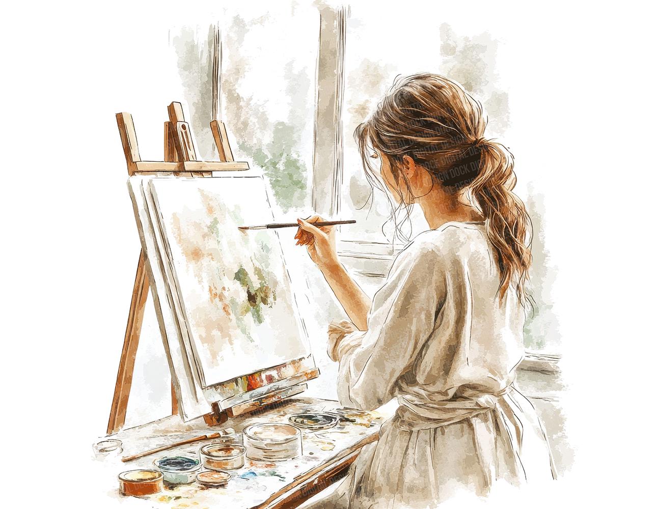 アーティストPNGクリップアート、12x女性絵画クリップアートセット