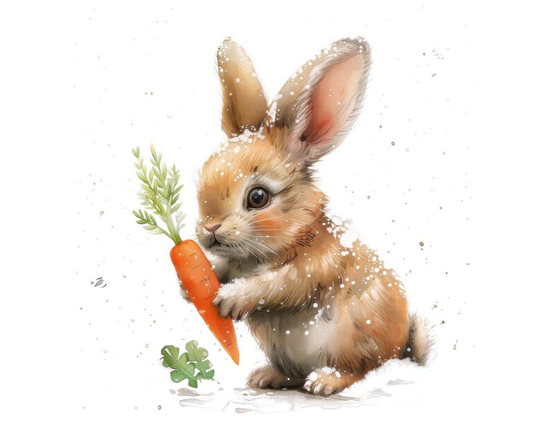 Winter Bunny PNG Clipart, 12x Cute Rabbit With Carrot Clip Art Set ...