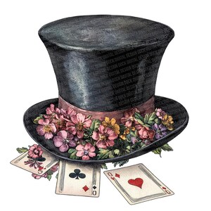 Chapéu de Mágico PNG Clip Art, 12x Chapéu Vintage com Cartas Clipart PNG Conjunto, Clipart de Aquarela para Impressão, Download Digital, Diário de Lixo