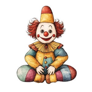 Palhaço de desenho animado PNG Clipart, Conjunto de Clip Art de Palhaço de Circo em Aquarela 12x, Clip Art PNG para impressão, Artesanato em papel, Download digital
