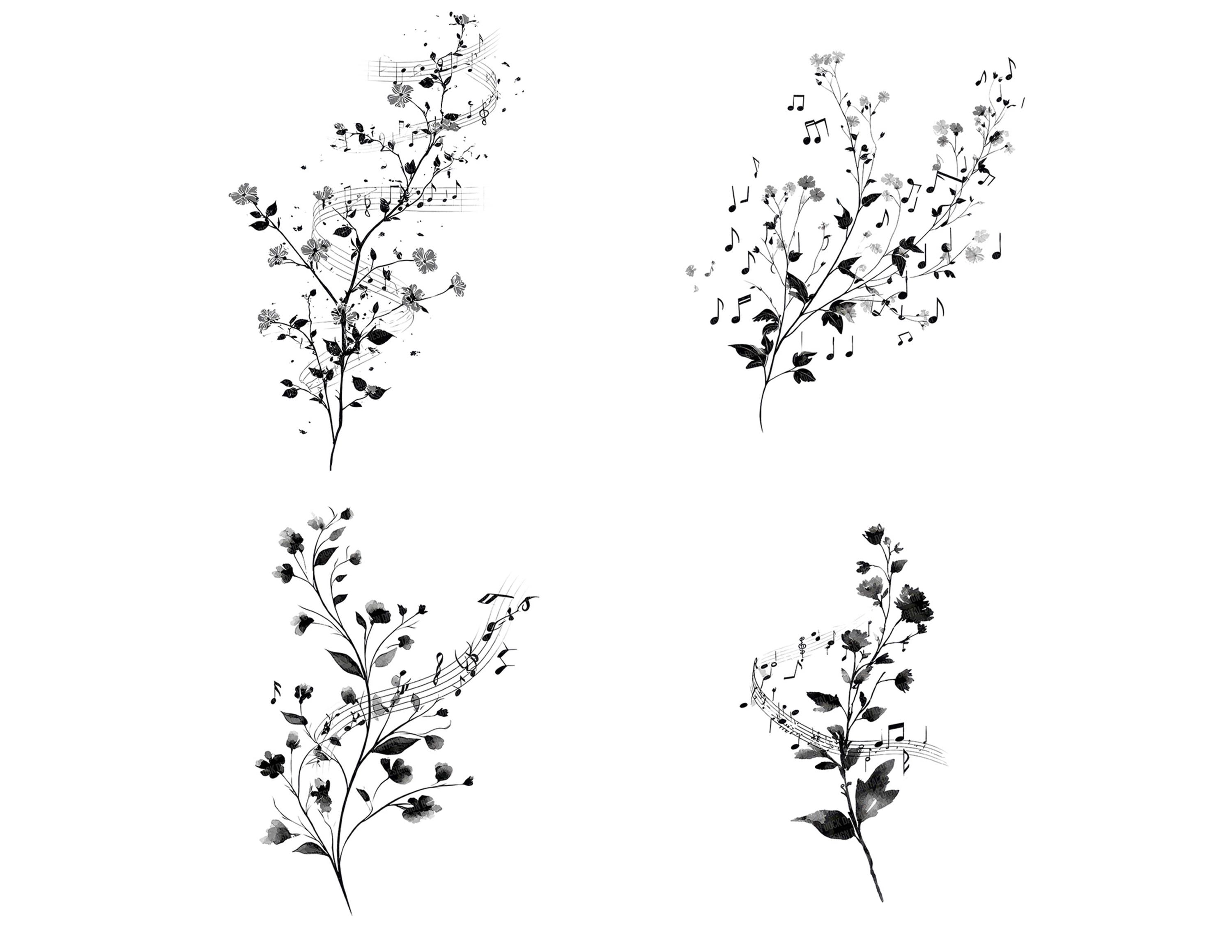 Music Note Flower PNG Clipart, 12x Wildflower Music Art Set