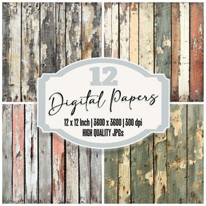 12x Distressed Wood Digital Paper Pack, Vintage Junk Journal Paper, Rustic Barn Textures, High Quality JPGs, Digital Download, Rustic Fence