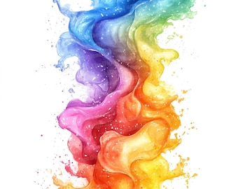 12 Rainbow Splash Clipart, Watercolor Abstract Color Flow, Printable Art, Paper Crafts, Wall Art, Digital Download,Junk Journals,Rainbow Art