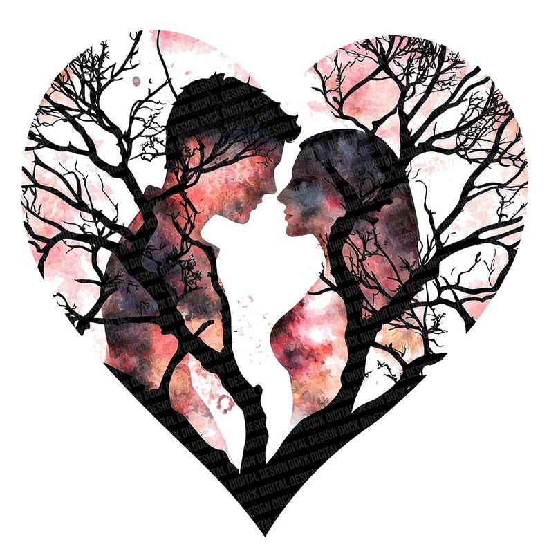 Romantic Silhouette PNG Clipart, 12x Couple in Heart Shape Clip Art Set ...