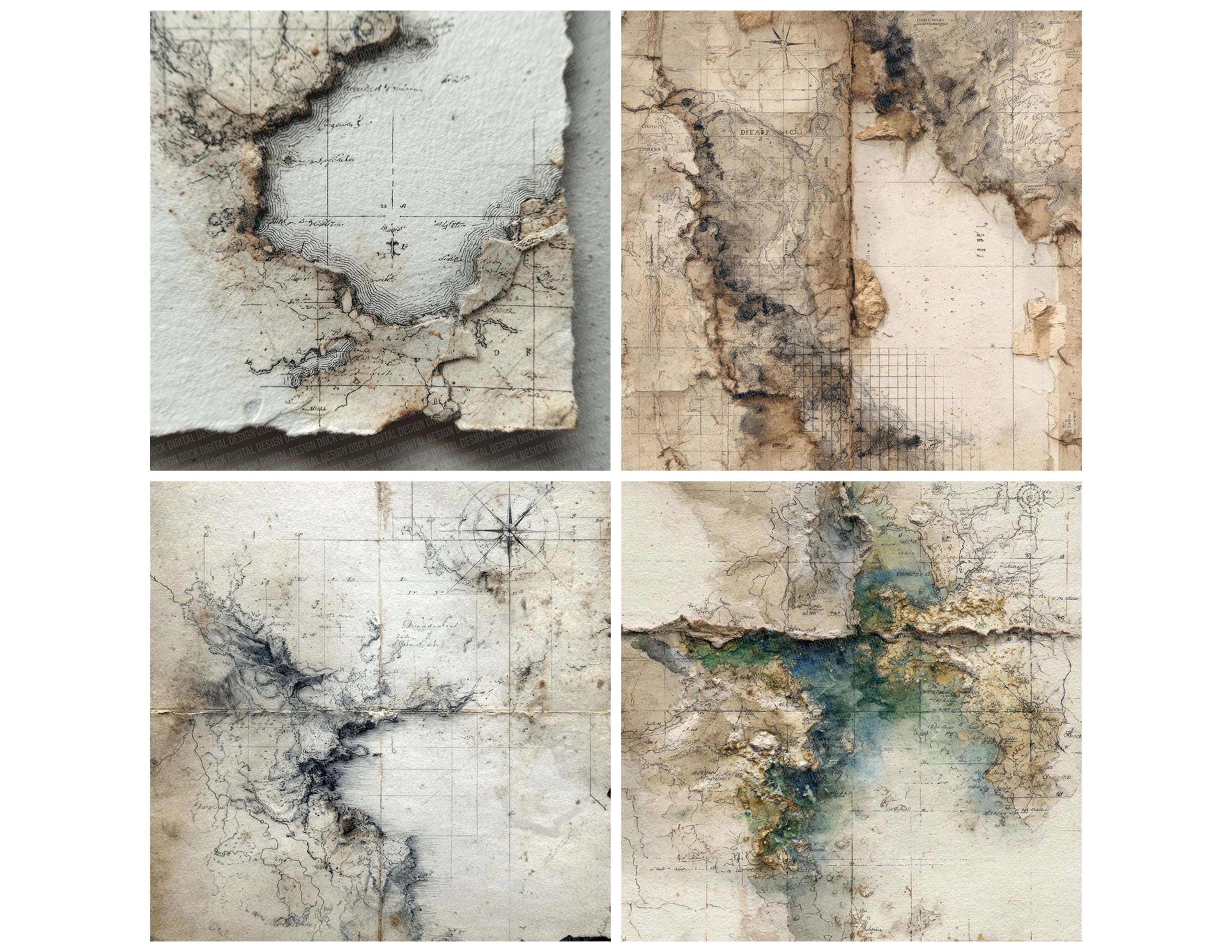 Paper Pattern Cartography 12x Vintage Travel Map Junk Journal Paper Digital Paper Pack Coastal ...