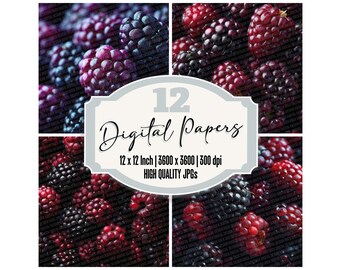 12x Overhead Blackberry Junk Journal Papier Digitaal Papier Pakket Fruittextuur Vulling Printbare Achtergronden Scrapbook Papier Hoogwaardige JPG's