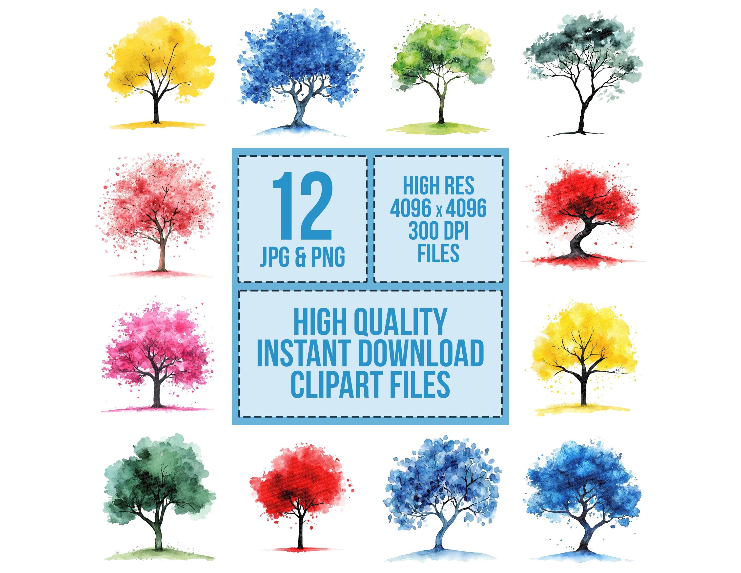 Colourful Watercolour Tree PNG Clipart, 12x Seasonal Tree Clip Art Set ...
