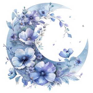 Crescent Moon Clipart, 12 JPGs, Floral Moon Clipart, druckbare Aquarell Clipart, Papierhandwerk, Wandkunst, Digital Download, Junk Journals