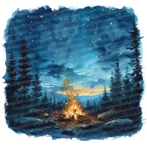 12x Clipart falò notte stellata, Clipart falò, Clipart acquerello stampabile, Arte murale, Artigianato di carta, Download digitale, Diari spazzatura