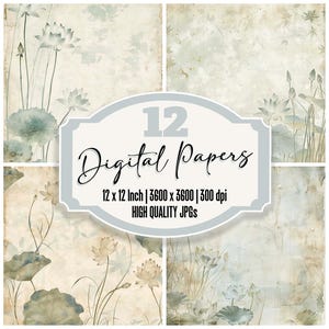 12x Lotus Flower Junk Journal Paper, Vintage Botanical Digital Paper Pack, Water Garden Background,High Quality JPGs,Scrapbook Paper,Lillies