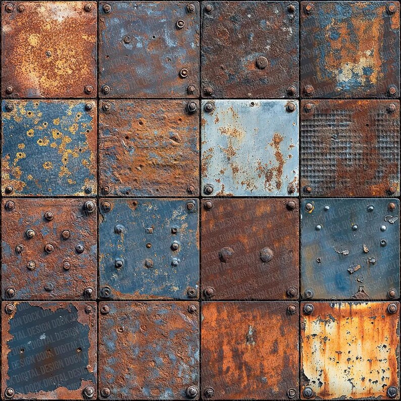12x Rusted Steel Grids Junk Journal Paper, Industrial Metal Digital ...