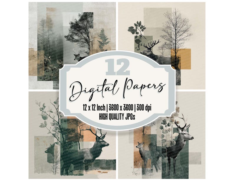 Woodland Deer Junk Journal Paper Pack 12x Digital Paper Forest ...
