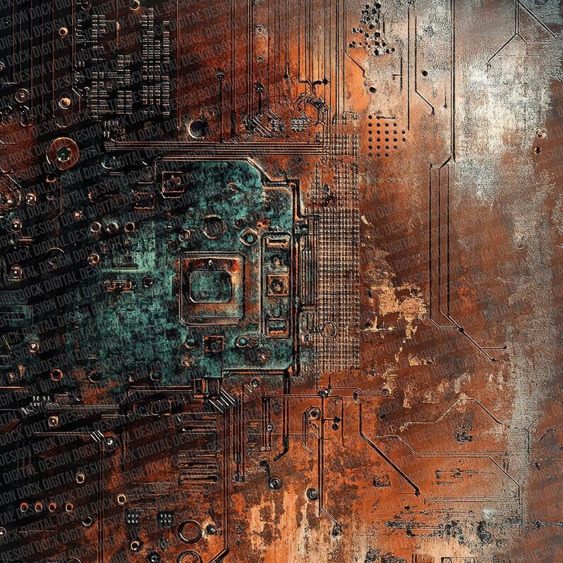 12x Rusted Circuit Boards Junk Journal Paper, Industrial Digital Paper ...