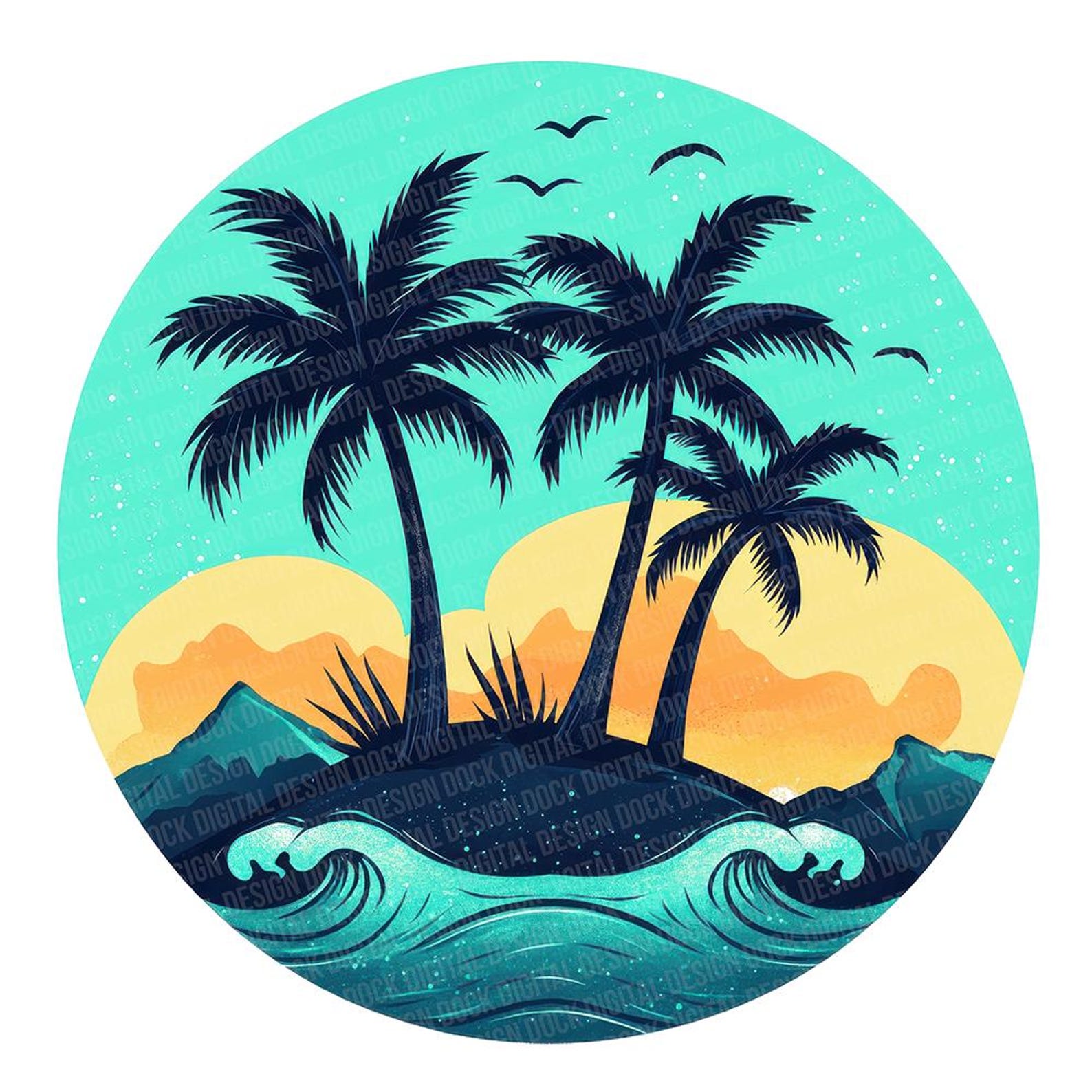 Tropical Sunset PNG Clipart, 12x Palm Tree Island Clip Art Set ...