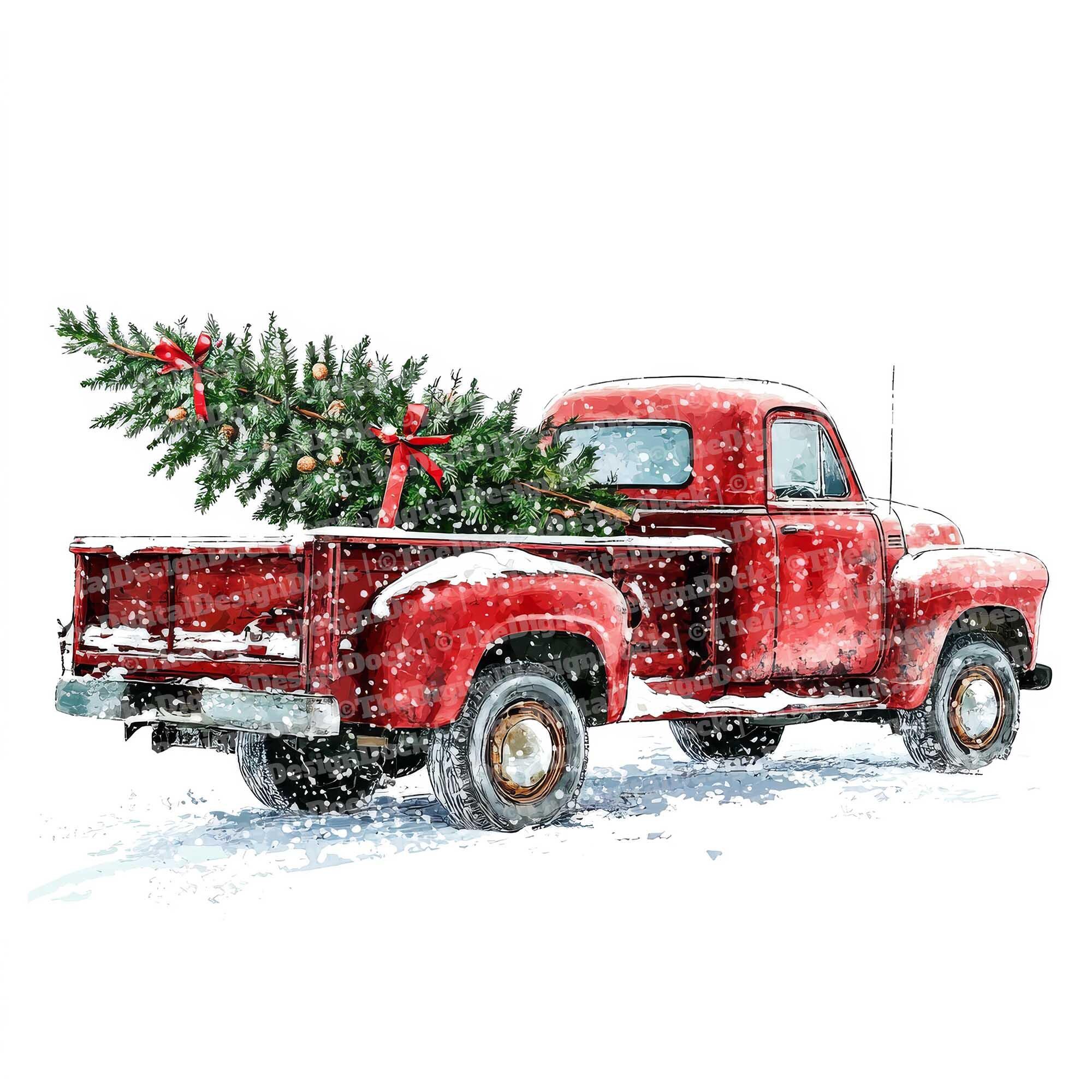 Christmas Truck PNG Clipart, 12x Watercolor Christmas Tree Delivery PNG ...