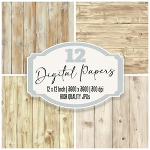 Paquete de 12 papeles digitales rústicos de diario de madera, estilo granja, de alta calidad, con fondo desgastado, para imprimir y álbumes de recortes.