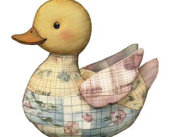 Fabric Duck Clip Art, 12x Patchwork Duck on Water PNG Clip Art Set, Printable Watercolor Clip Art, Digital Download, Transparent PNG