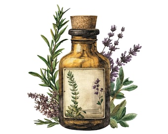 Kruidenapothekerpot PNG-clipart, 12 x botanische potion fles illustraties set, afdrukbare aquarel illustraties, papier ambachten, junk Journal bundel