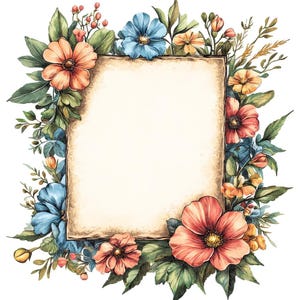 Floral Frame PNG Clipart, 12x Watercolor Flower Border Clip Art Set, Printable Decorative Frames, Paper Crafts,Digital Download,Junk Journal