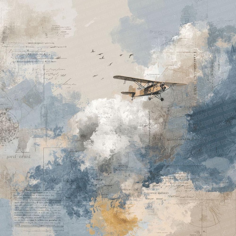 12x Airplane Junk Journal Paper Vintage Aviation Digital Paper Pack ...