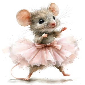 Cute Ballerina Mouse Clip Art, Ballet Mice Clip Art Set, Printable Watercolor Clipart, Paper Crafts, Digital Download, Junk Journal Bundle