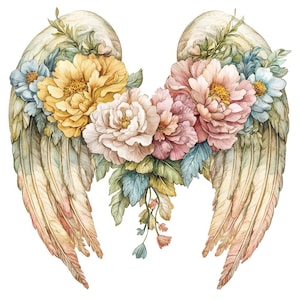 Floral Angel Wings PNG Clipart, 12x Watercolor Wings Clip Art Set, Printable Watercolor Clip Art, Paper Crafts,Digital Download,Junk Journal