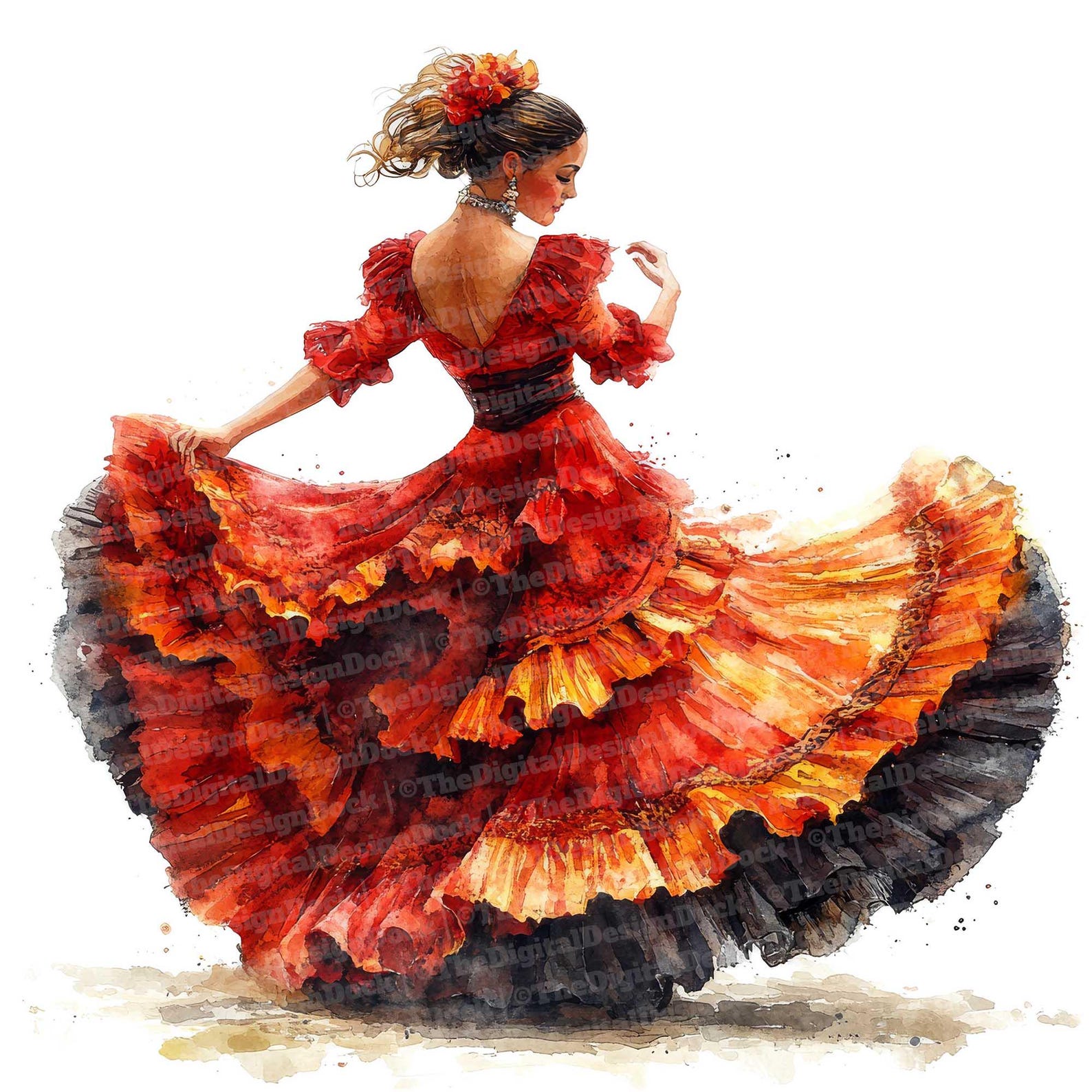 12 Flamenco Dancer Watercolor Clipart Spanish Woman Dancer Printable 