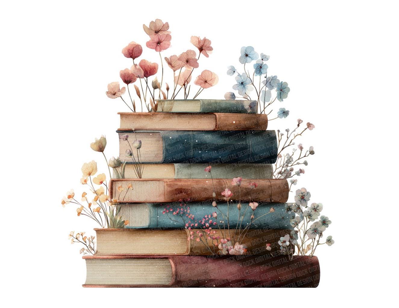 Floral Books PNG Clip Art, 12x Vintage Book Stack Clipart Set ...