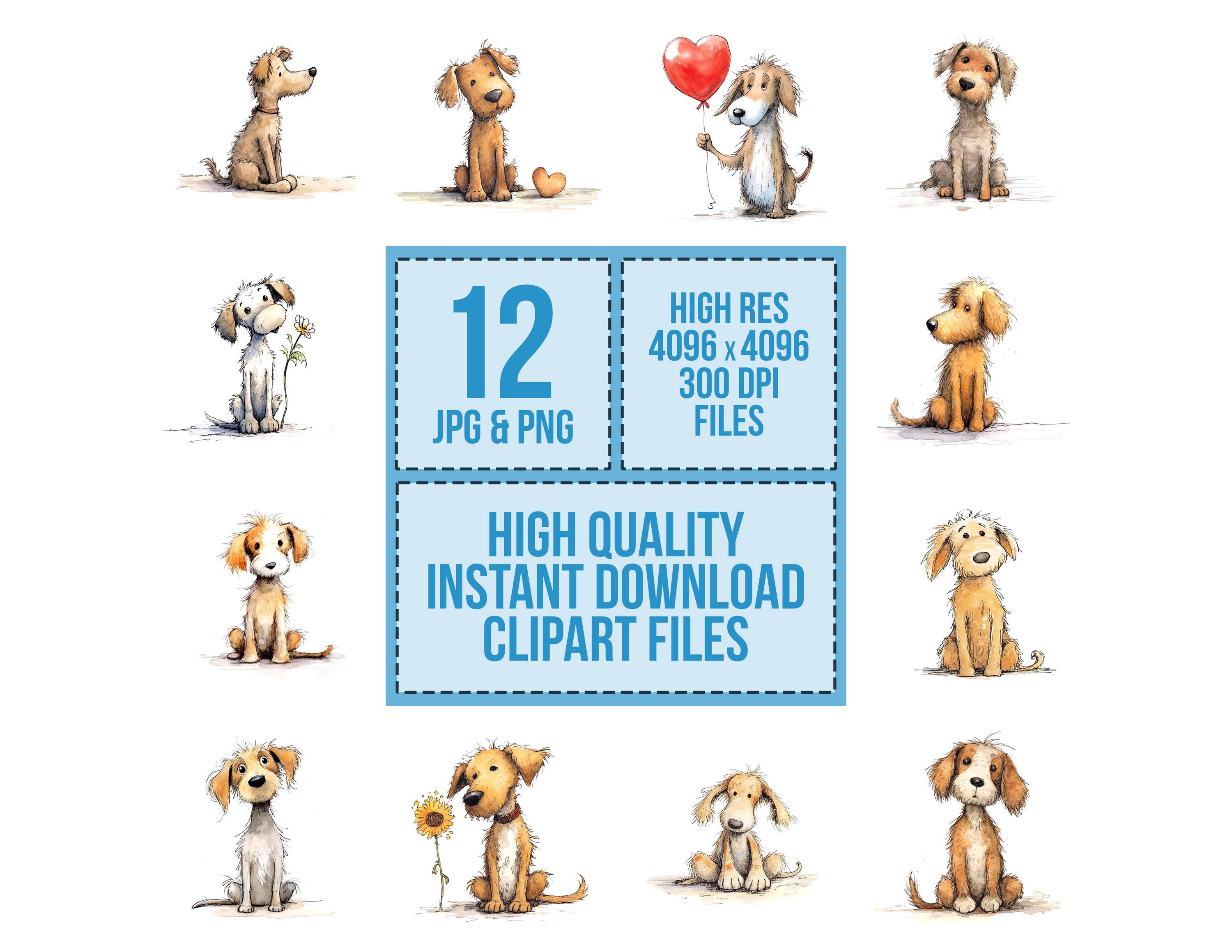 Scruffy Dog PNG Clipart, 12x Cartoon Puppy Clip Art Set, Printable Dog ...