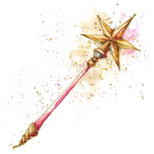 Clipart baguette magique, 12 fichiers JPG, illustration de la baguette de princesse, clipart aquarelle imprimable, créations en papier, art mural, téléchargement numérique, journaux indésirables