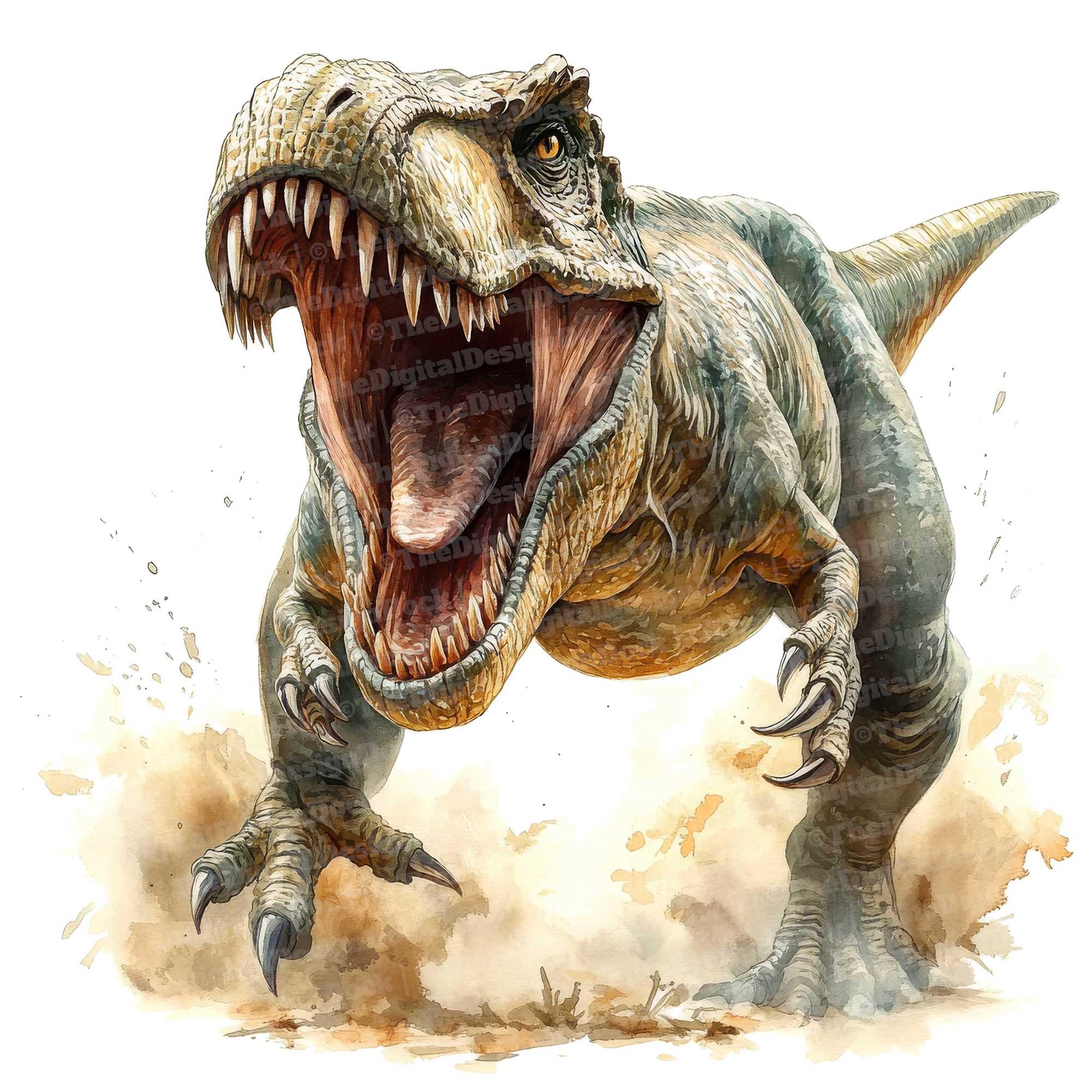 12 枚の T-Rex クリップアート、水彩恐竜アート、獰猛な