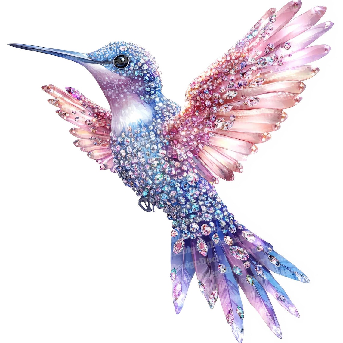 Jeweled Hummingbird Clip Art, 12x Watercolor Hummingbird With Gems ...