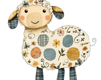Fabric Sheep Clip Art, 12x Floral Patchwork Sheep PNG Clip Art Set, Printable Watercolor Clip Art, Digital Download, Transparent PNG