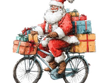 クリスマスサンタが自転車に乗っている PNG、昇華/ヒートプレス