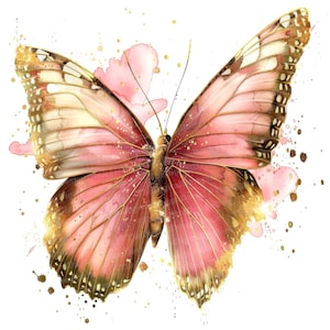 12x Pink & Gold Butterfly Clipart, Butterfly JPG Clipart, Printable Watercolor Clipart,Wall Art,Paper Crafts,Digital Download,Junk Journals