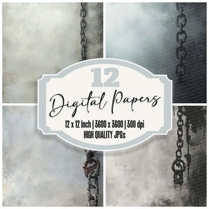 12x Kettenschloss Junk Journal Papier Minimalist Digital Paper Pack Grunge Texture Hochwertige JPGs Moody Scrapbook Hintergründe Herunterladen