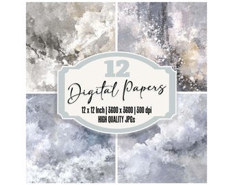 12x Frost Glow Winter Junk Journal Paper Digital Paper Pack Abstract Icy Backgrounds Textured Neutral Tones Papier Découpés JPGs Download