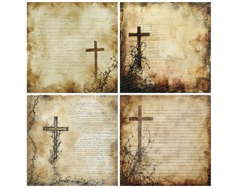 12x Cross Scripture Thorn Junk Journal Paper Digital Paper