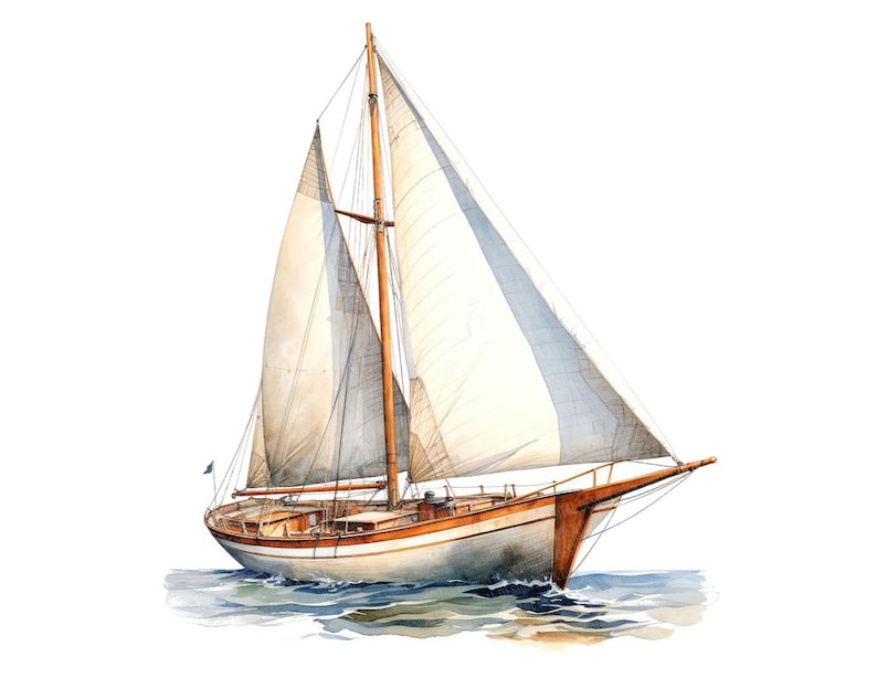 Sailboat Clipart, 12x Vintage Nautical Boat Art Set, Printable Watercolor Art, Transparent Background PNG, Digital Download, Paper Crafts image 6
