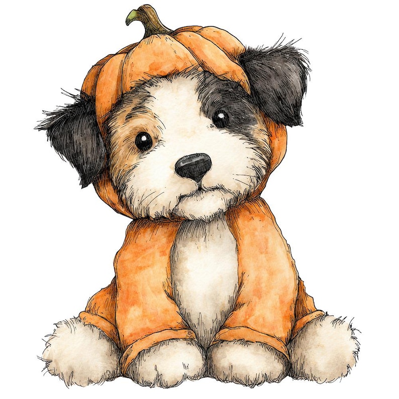 Halloween Puppy Pumpkin PNG Clipart, 12 Watercolor Dog Clip Art Set ...