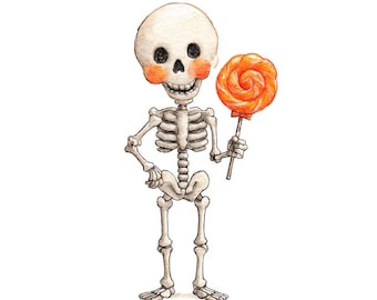 Skeleton Lollipop PNG Clipart, 12x Halloween Skeleton Clip Art Set, Printable Watercolor Clip Art, Transparent PNG, Digital Download File
