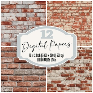 12x Red Brick Wall Junk Journal Paper Rustic Brick Masonry Texture Digital Paper Pack Vintage Brick Backgrounds Scrapbook Paper Printable