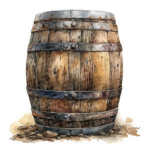 Whiskeyvat PNG Clipart, 12x Rustieke Houten Vat Kunstset, Printbare Aquarel Clip Art, Papierknutselwerk, Digitale Download, Transparante PNG