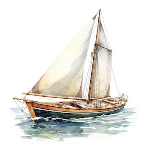 Sailboat Clipart, 12x Vintage Nautical Boat Art Set, Printable Watercolor Art, Transparent Background PNG, Digital Download, Paper Crafts image 9